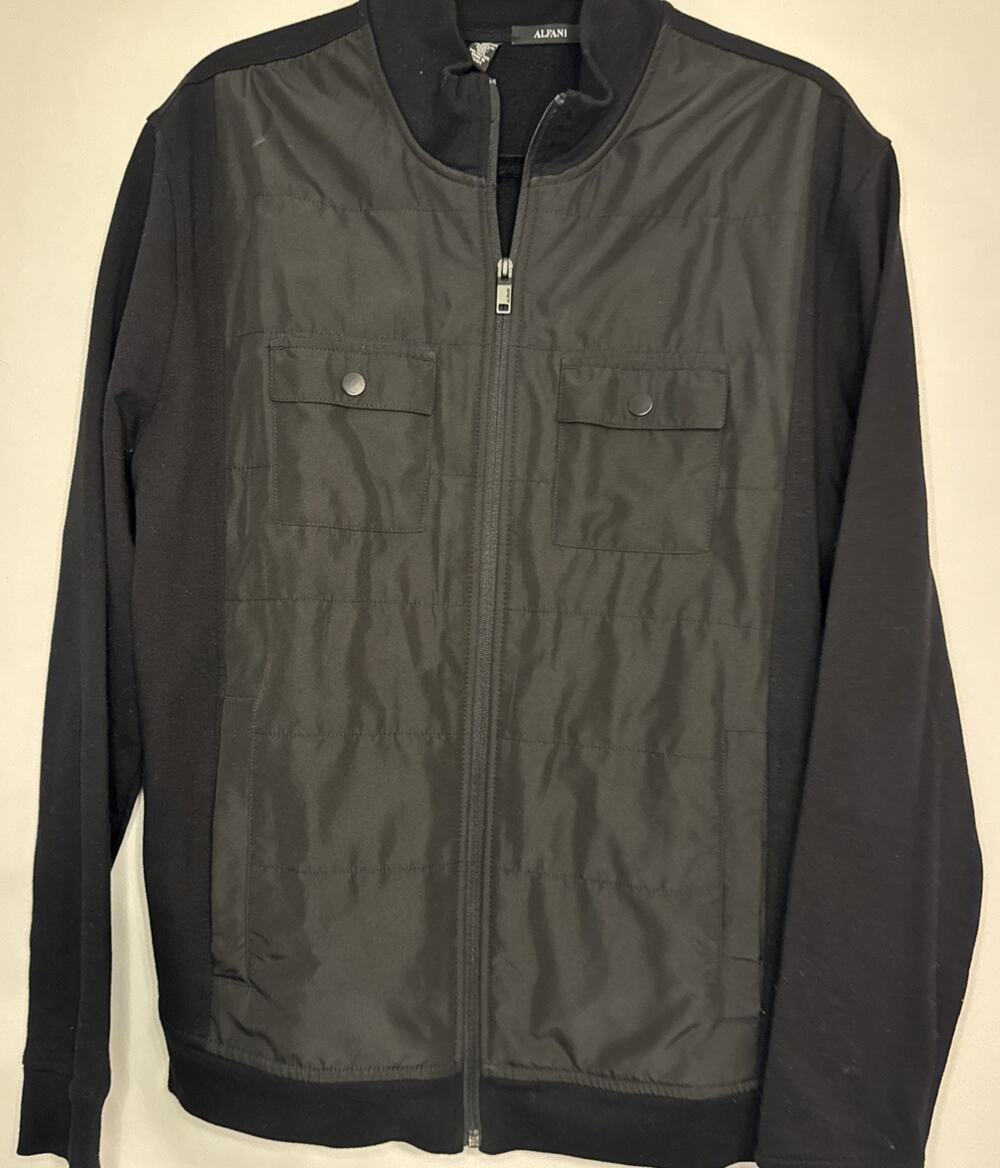 ALFANI Men’s TRENDY Black Front Zip Double Pocket Jacket Size L